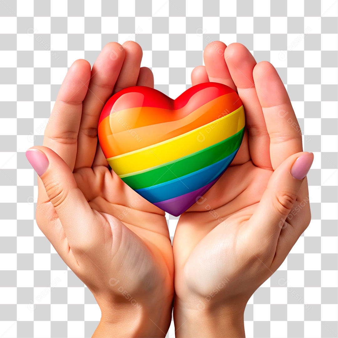 Mão Segurando Coração Colorido PNG Transparente