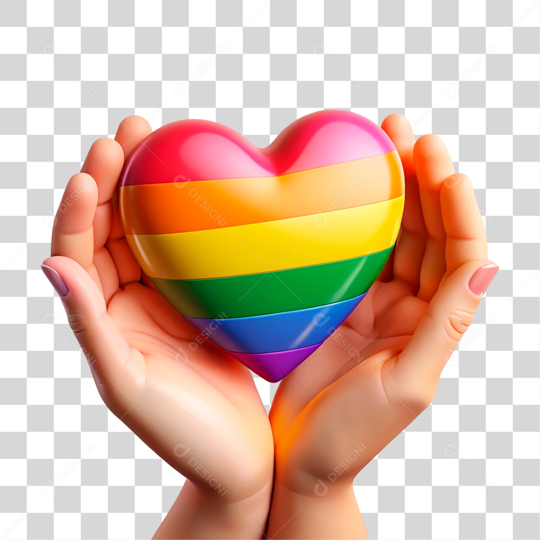 Mão Segurando Coração Colorido PNG Transparente