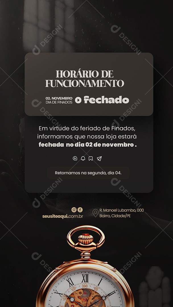Story Horário de Funcionamento Dia de Finados Social Media PSD Editável