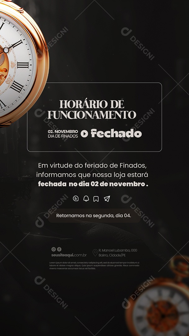 Story Horário de Funcionamento Dia de Finados Social Media PSD Editável