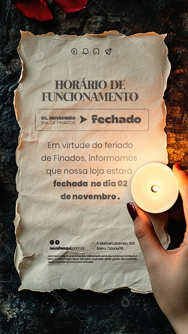Story Horário de Funcionamento Dia de Finados Social Media PSD Editável