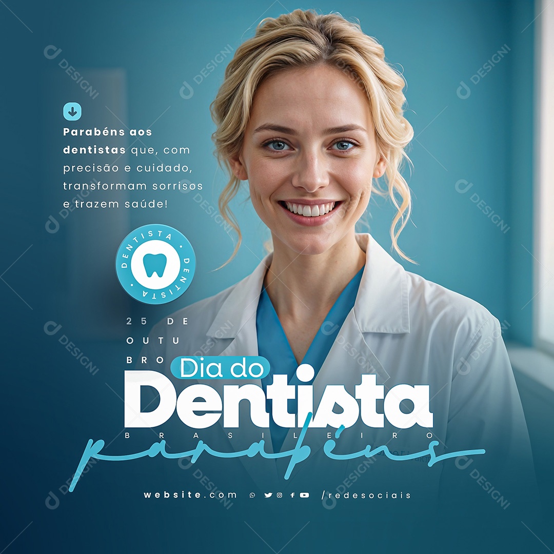 Dia do Dentista 25 Bsileiro de Outubro Parabéns Social Media PSD Editável