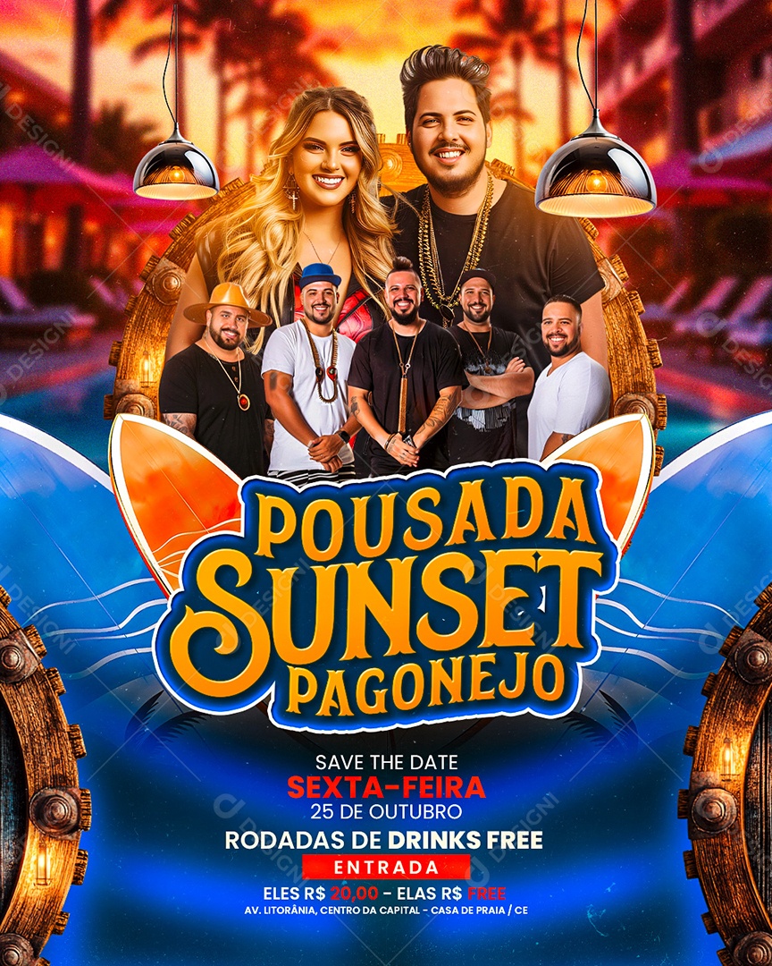 Flyer Pousada Sunset Pagonejo Social Media PSD Editável