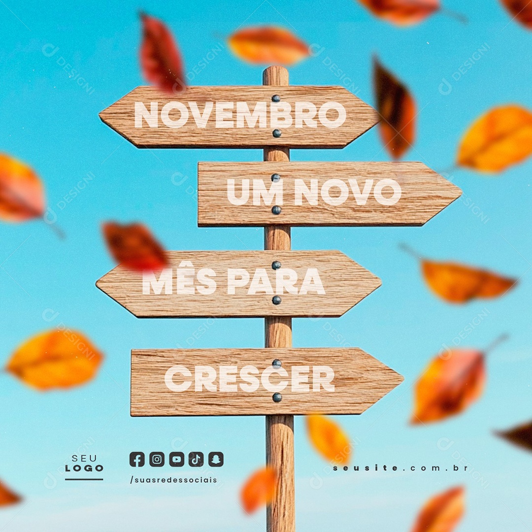 Bem Vindo Novembro Um Novo Mês para Crescer Social Media PSD Editável