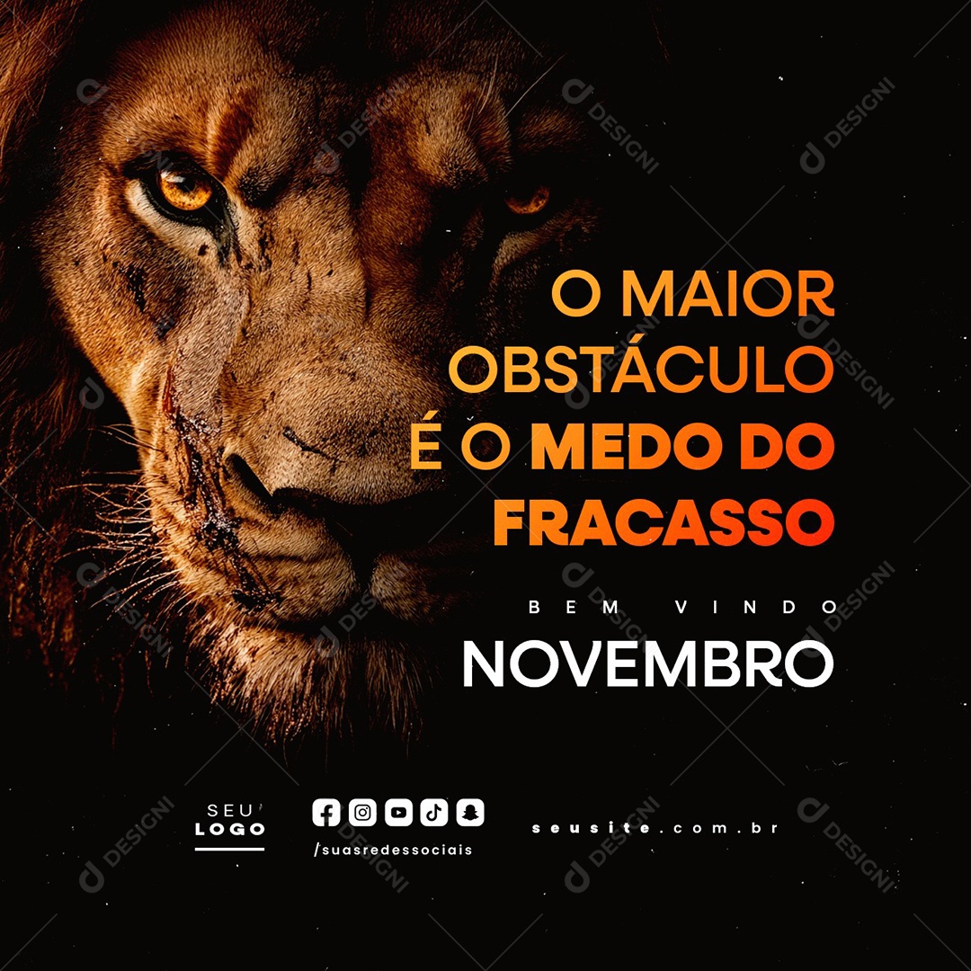 Bem Vindo Novembro O Maior Obstáculo é o Medo do Fracasso Social Media PSD Editável