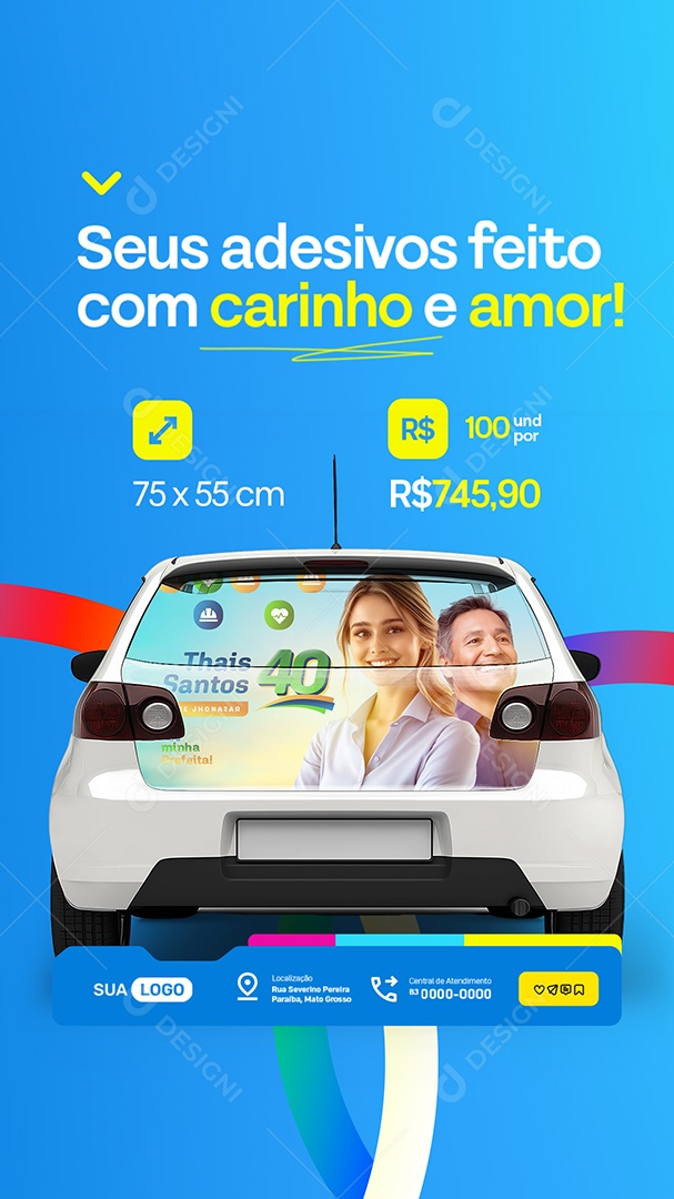 Story Gráfica Seus Adesivos Feito com Carinho e Amor Social Media PSD Editável