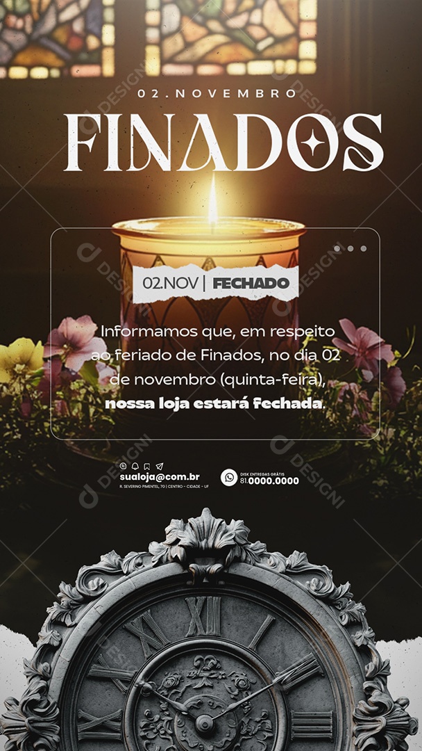 Social Media Story Comunicado Feriado Dia de Finados PSD Editável