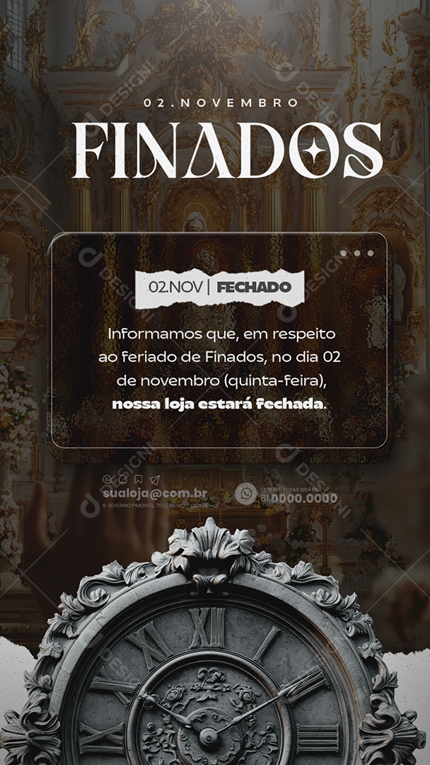 Social Media Story Comunicado Feriado Dia de Finados PSD Editable