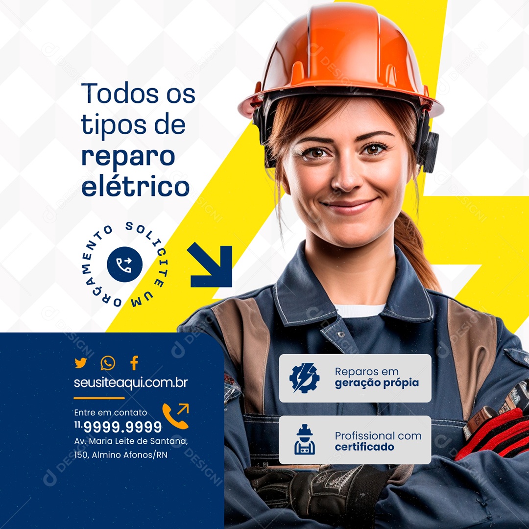 Eletricista Todos os Tipos de Reparo Elétrico Social Media PSD Editável
