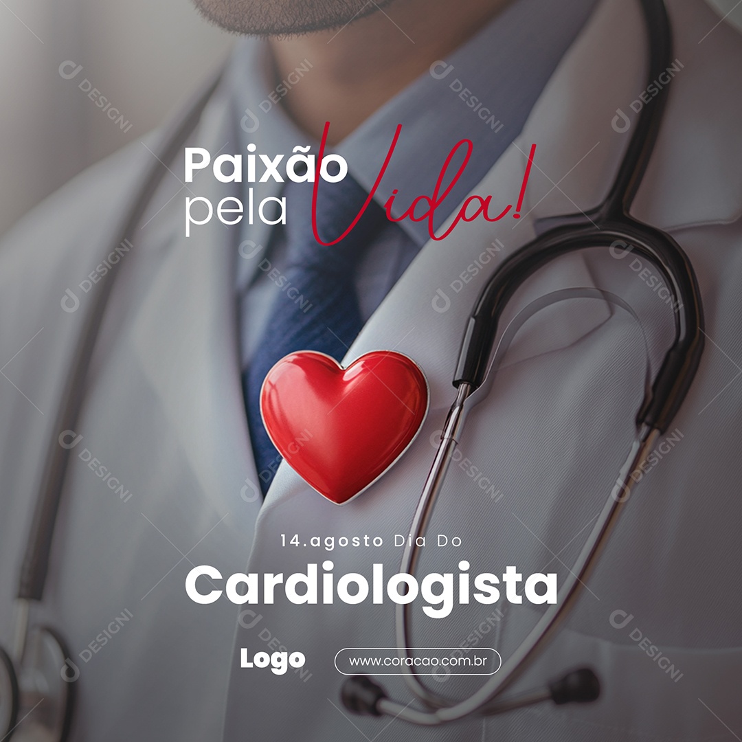 Feliz Dia do Cardiologista 14 de Agosto Media PSD Editável