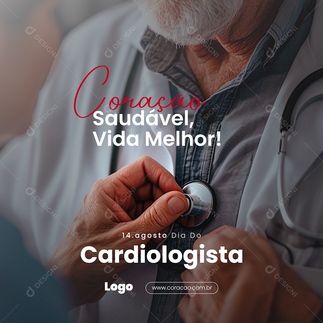 Feliz Dia do Cardiologista 14 de Agosto Media PSD Editável
