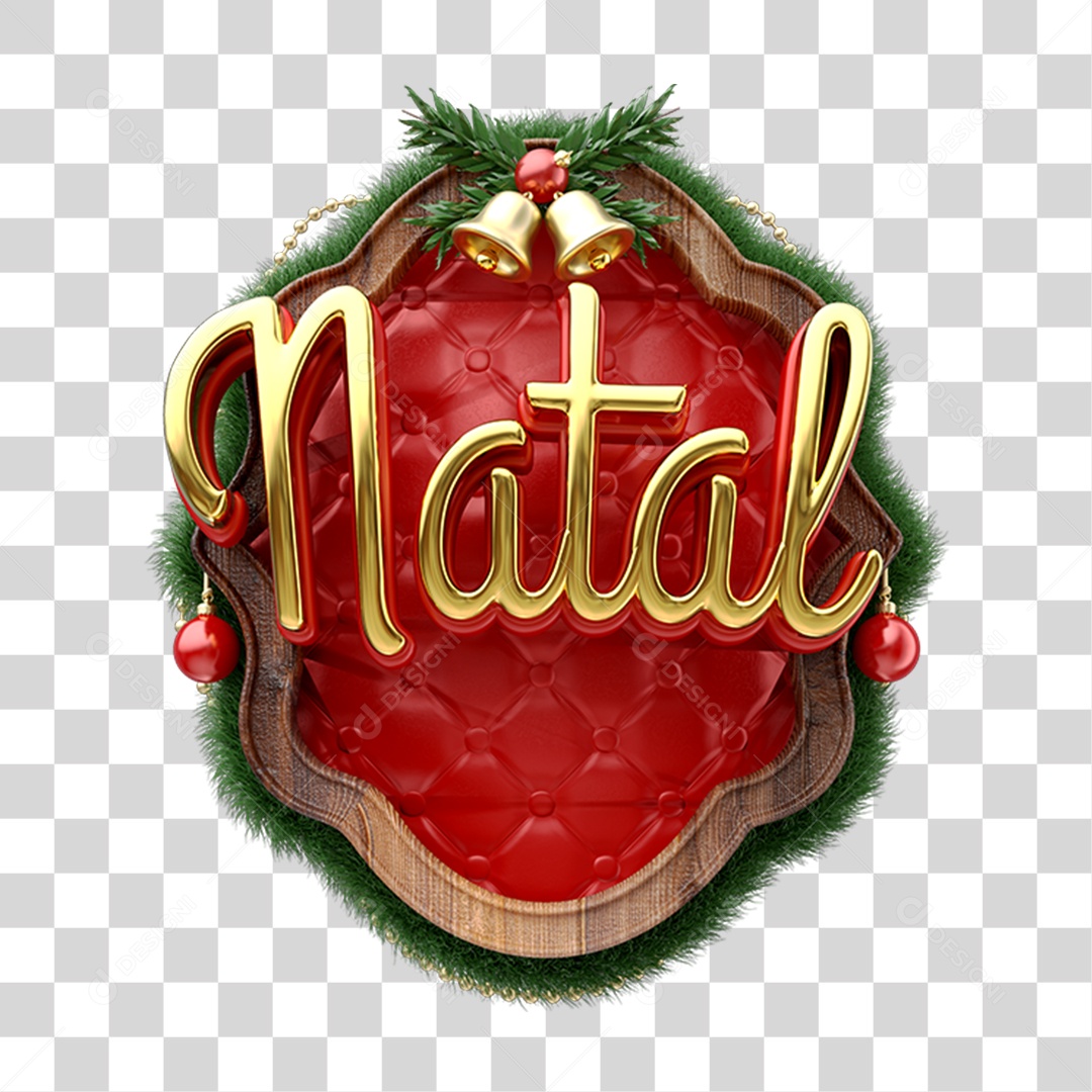 Natal Selo 3D Dourado para Composição PNG Transparente