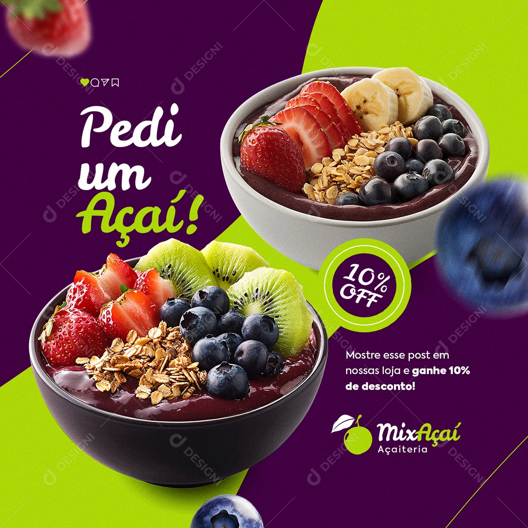 Açaiteria Pedi um Açaí Social Media PSD Editável