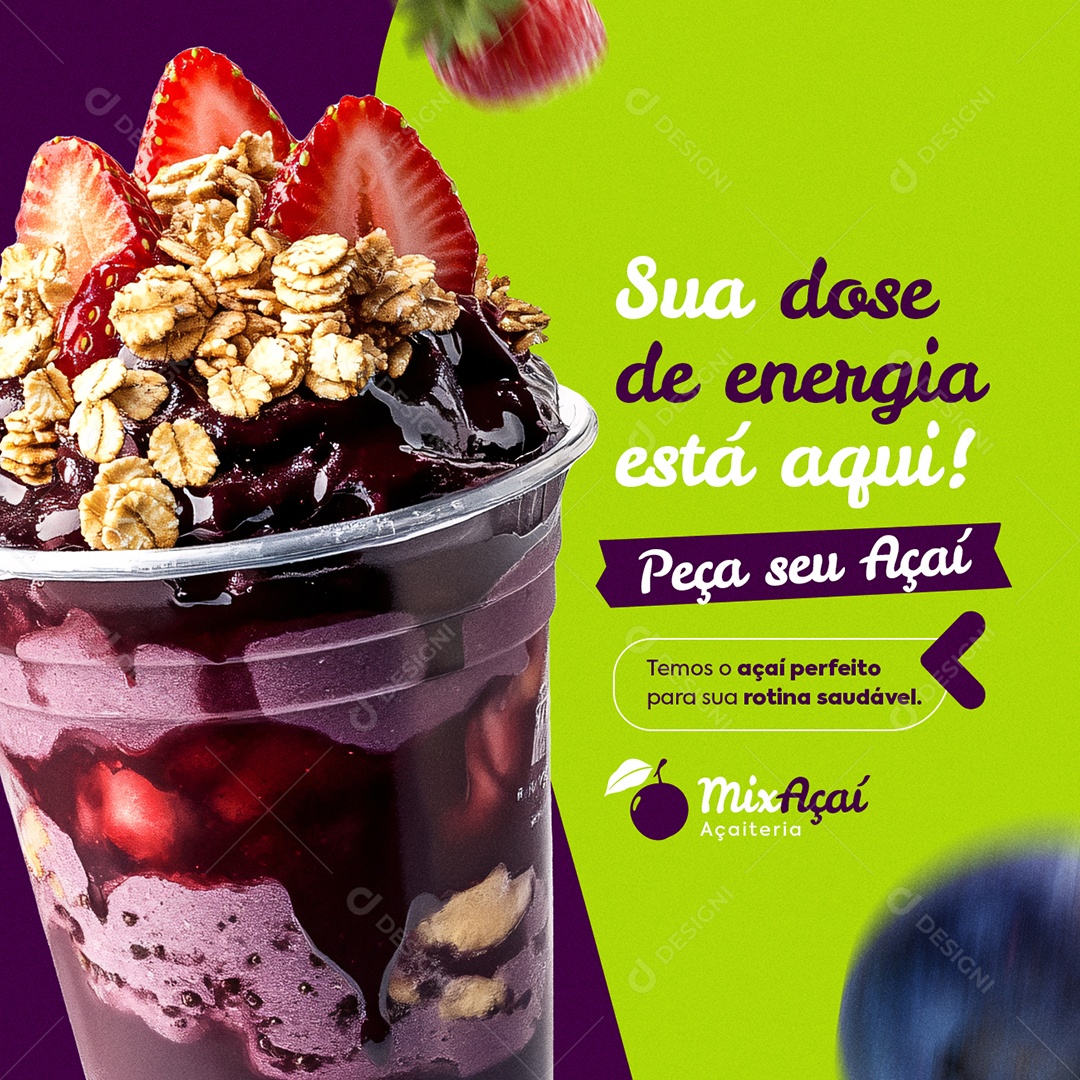 Açaiteria Sua Dose de Energia Está Aqui Social Media PSD Editável