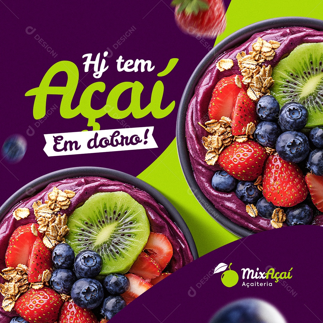 Açaiteria Hj Tem Açaí Em Dobro Social Media PSD Editável