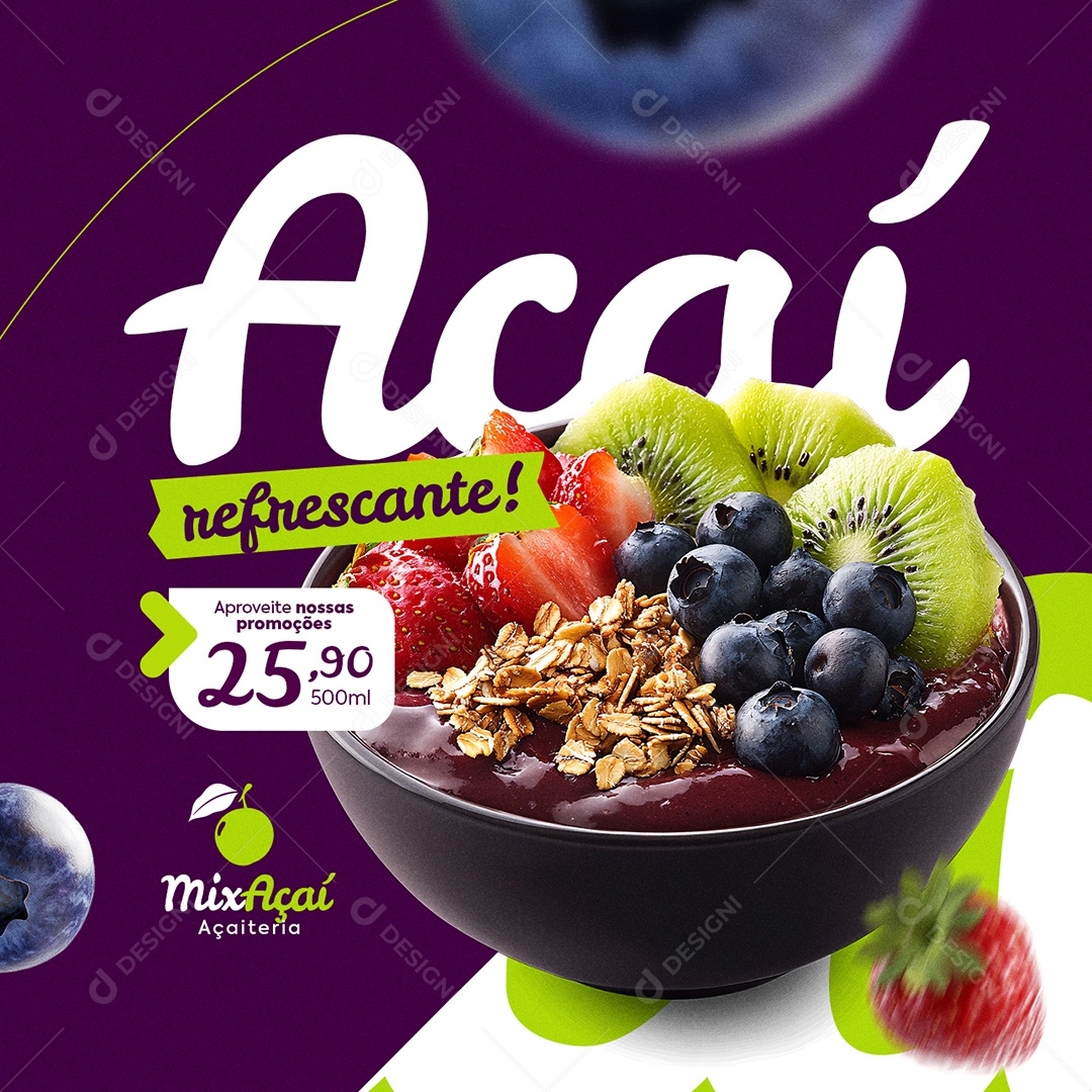 Açaiteria Açaí Refrescante Social Media PSD Editável