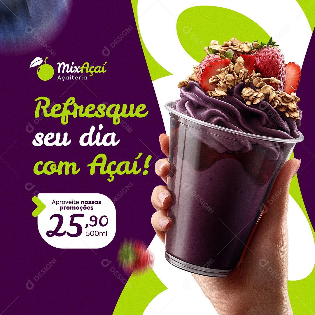 Açaiteria Refresque seu Dia com Açaí Social Media PSD Editável