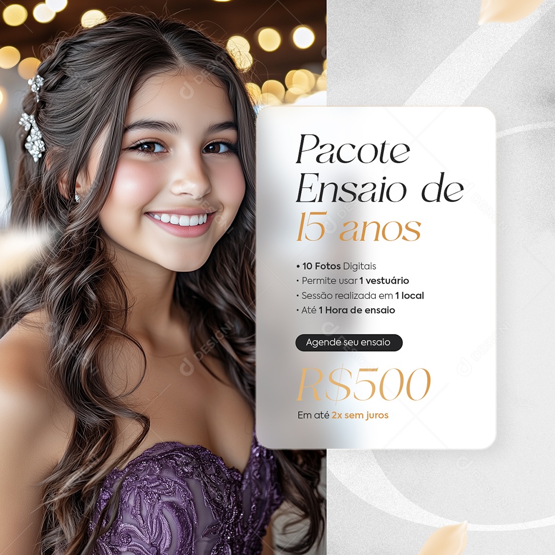 Orçamento Fotografia Pacote Ensaio de 15 Anos Social Media PSD Editável