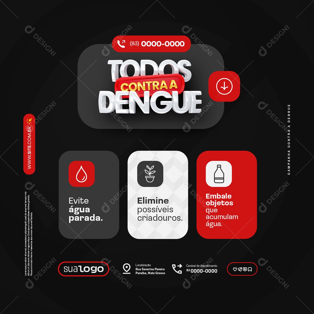 Todos Contra a Dengue Evite Água Parada Social Media PSD Editável
