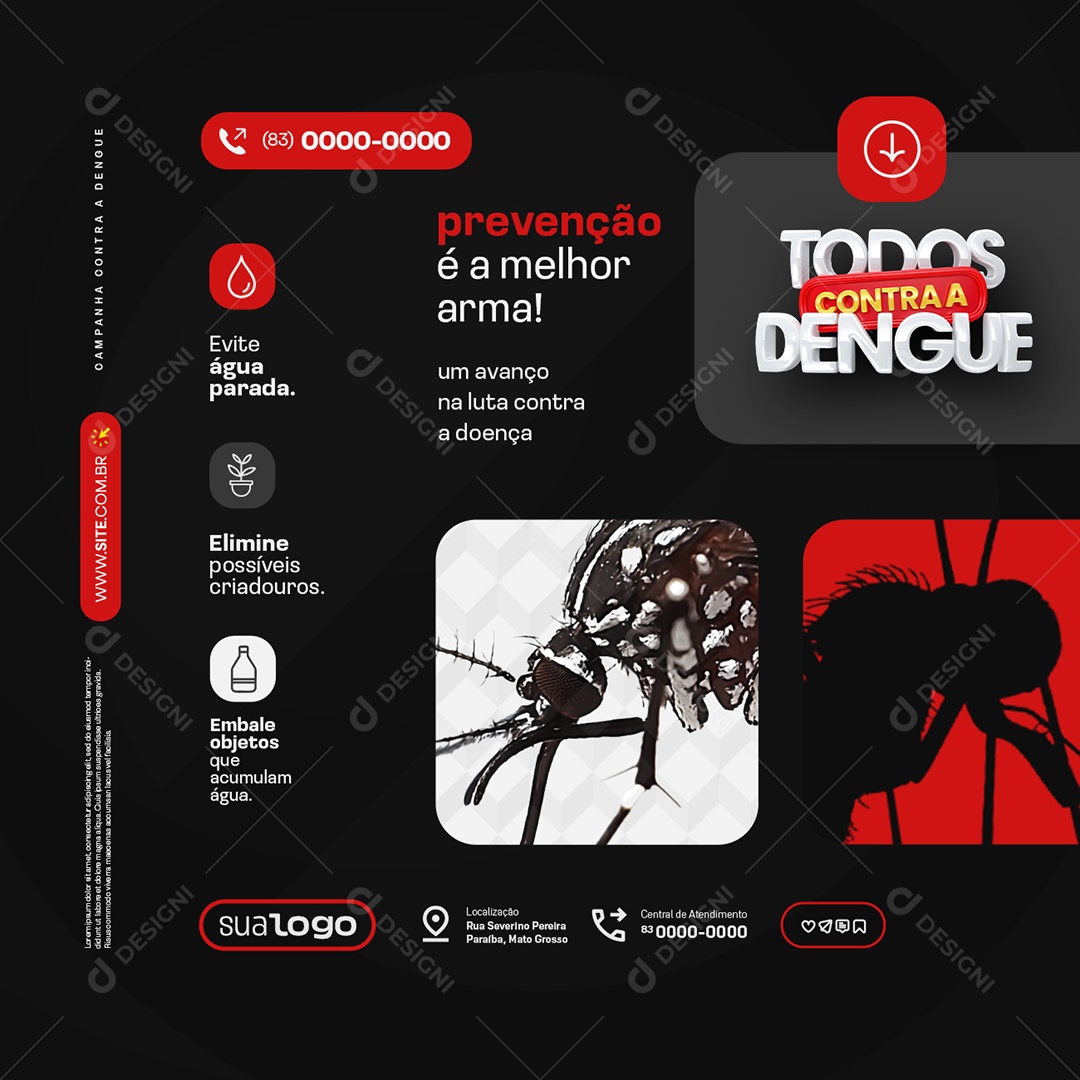 Todos Contra a Dengue Prevenção é a Melhor Arma Social Media PSD Editável