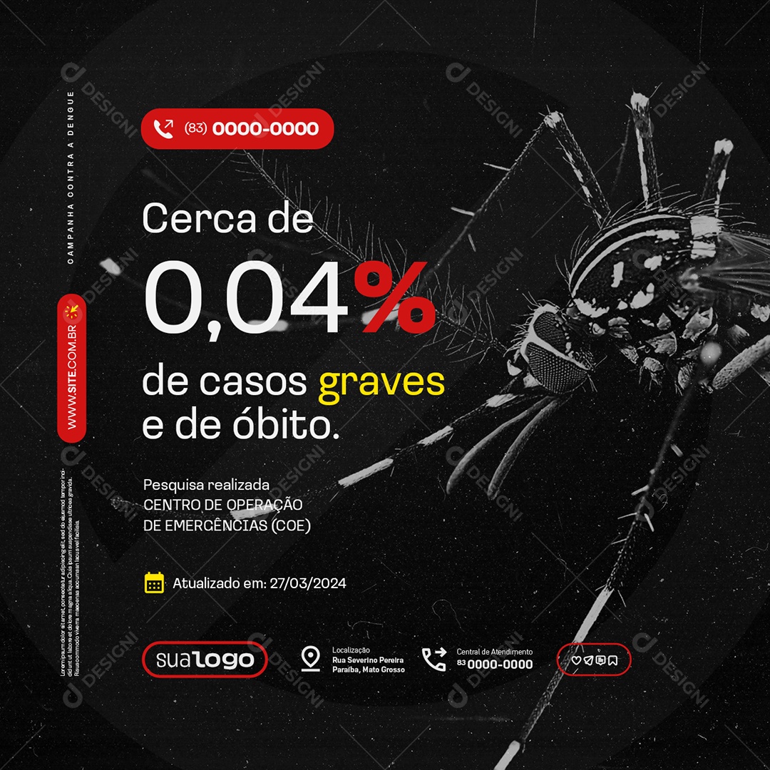 Dengue Casos Graves e De Óbito Social Media PSD Editável