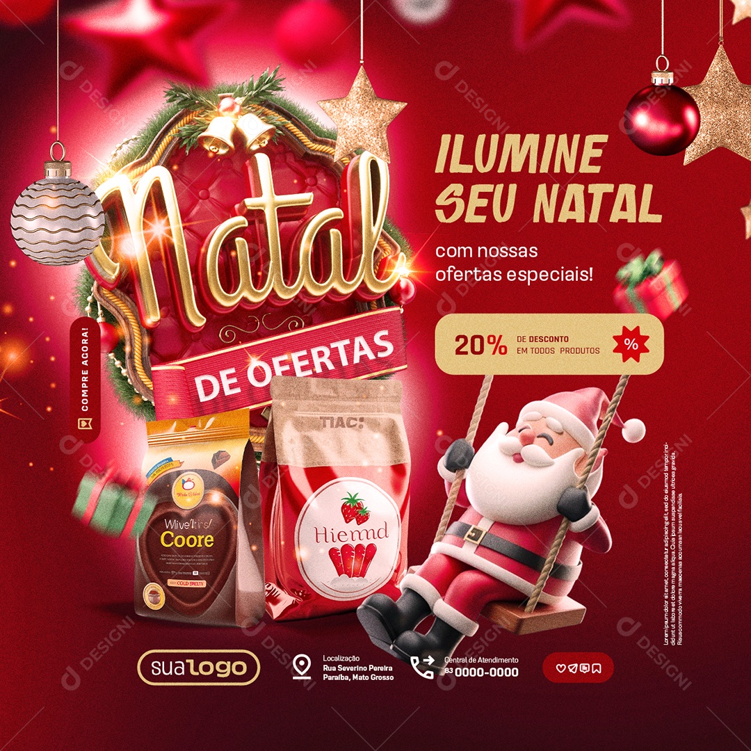 Natal de Ofertas Supermercado Ilumine seu Natal Social Media PSD Editável
