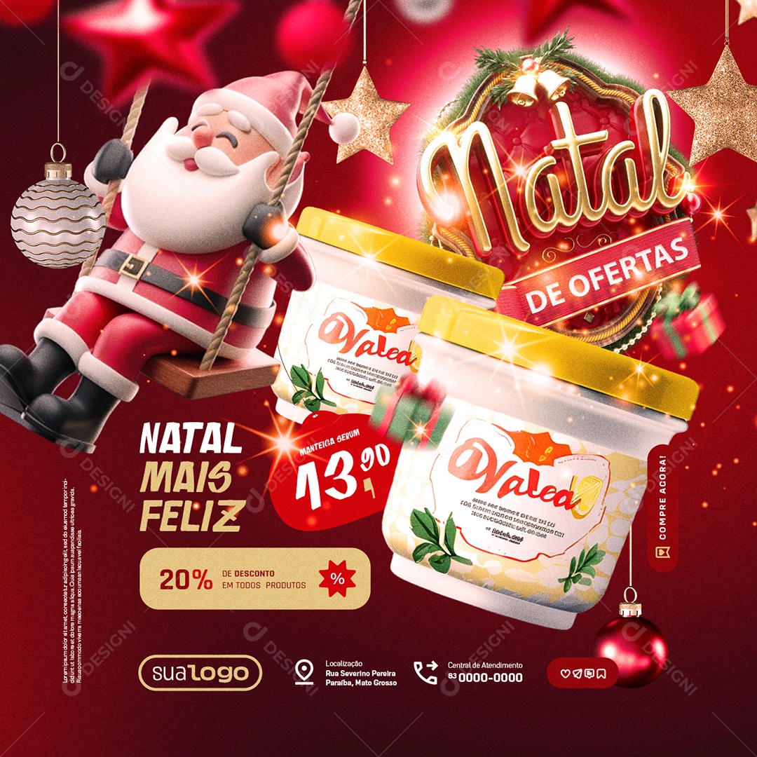 Natal de Ofertas Supermercado Manteiga Natal Mais Feliz Social Media PSD Editável