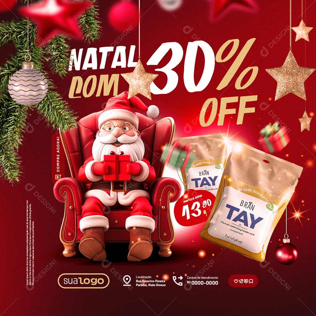 Natal de Ofertas Supermercado Manteiga 30% Off Social Media PSD Editável