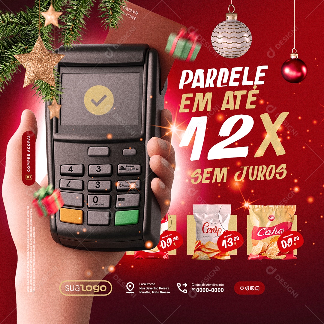 Natal de Ofertas Supermercado Parcele Em Até 12x Sem Juros Social Media PSD Editável