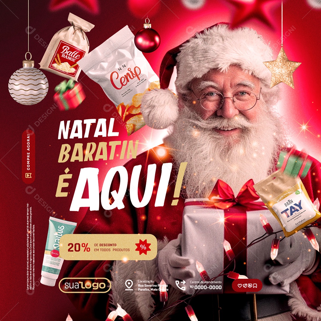 Natal de Ofertas Supermercado Natal Baratin é Aqui Social Media PSD Editável