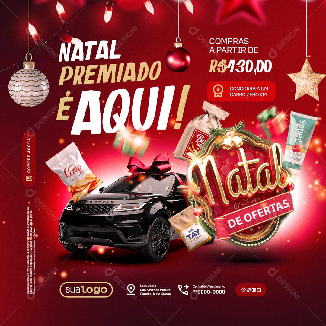 Natal de Ofertas Supermercado Natal Premiado é Aqui Social Media PSD Editável