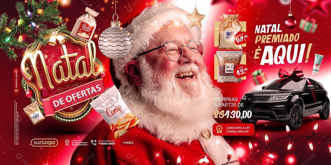 Carrossel Natal de Ofertas Supermercado Natal Premiado é Aqui Social Media PSD Editável