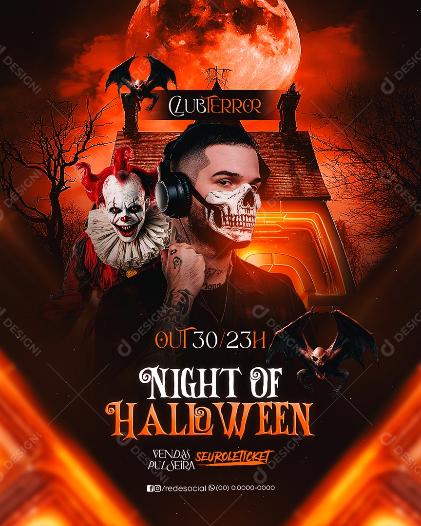 Flyer Night Of Halloween Social Media PSD Editável