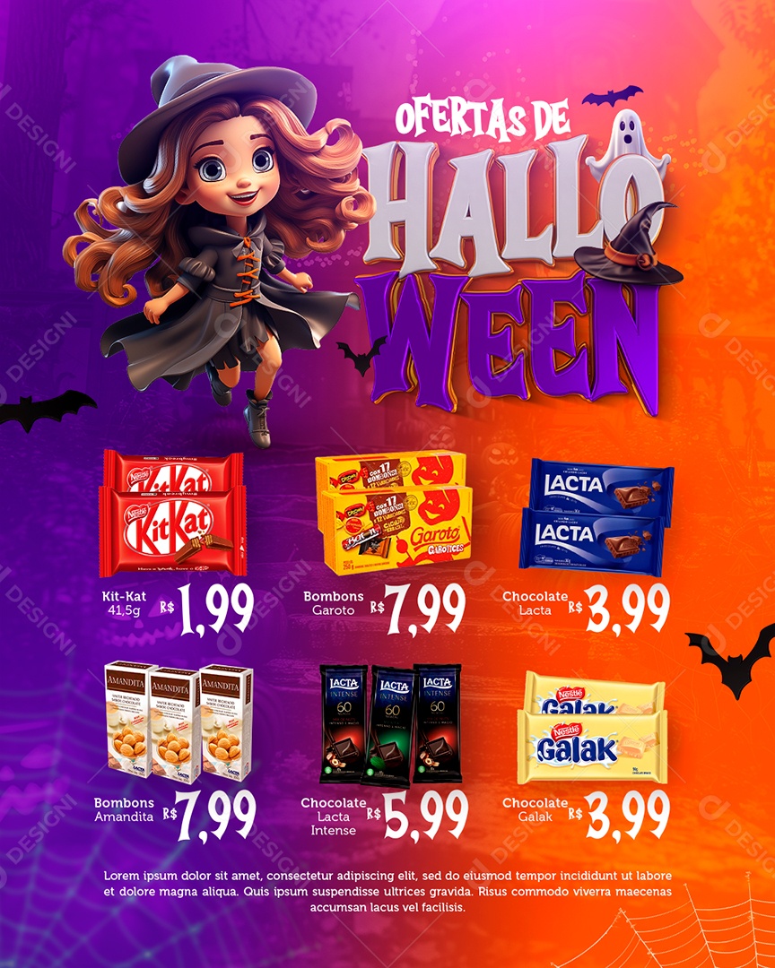 Encarte Ofertas de Halloween Supermercado Social Media PSD Editável