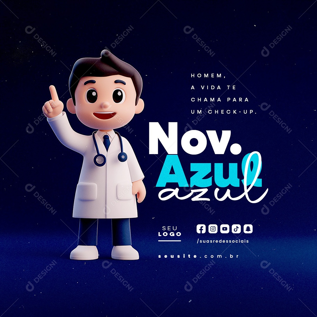 Novembro Azul Homem a Vida Te Chama para Um Check-Up Social Media PSD Editável