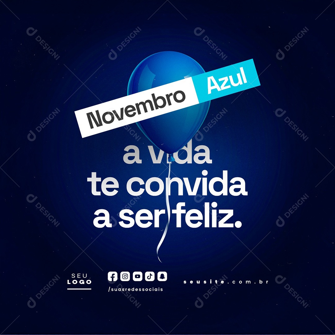Novembro Azul A Vida Te Convida a Ser Feliz Social Media PSD Editável