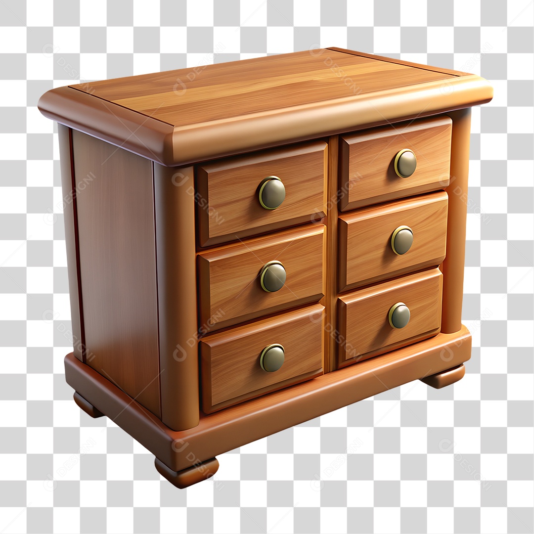 Cômoda de Madeira com Gavetas Elemento 3D para Composição PNG Transparente