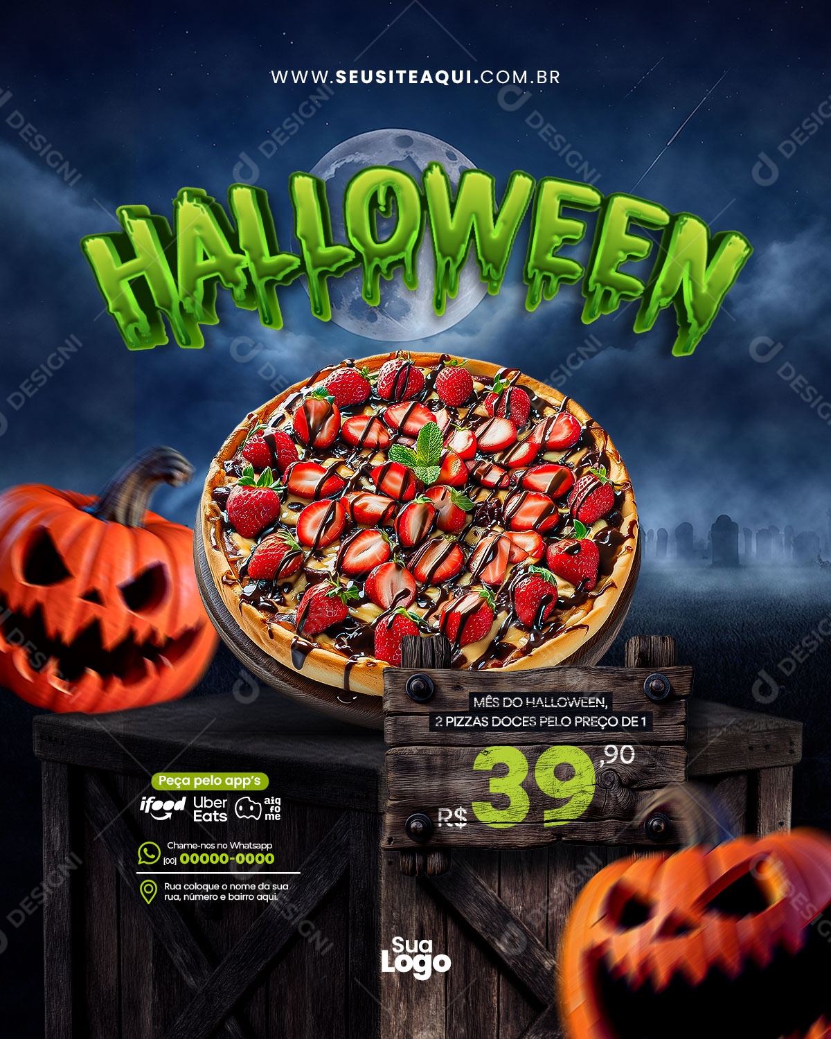Pizzaria Halloween Pizza Doce Social Media PSD Editável