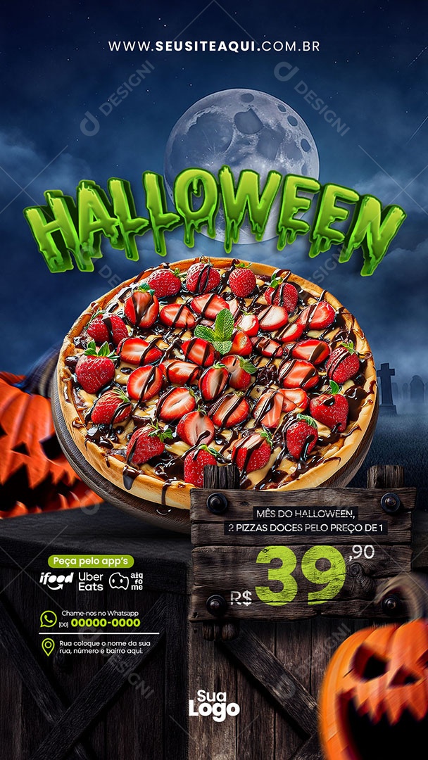 Storry Pizzaria Halloween Pizza Doce Social Media PSD Editável