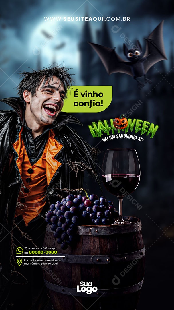 Story Halloween é Vinho Confia Social Media PSD Editável