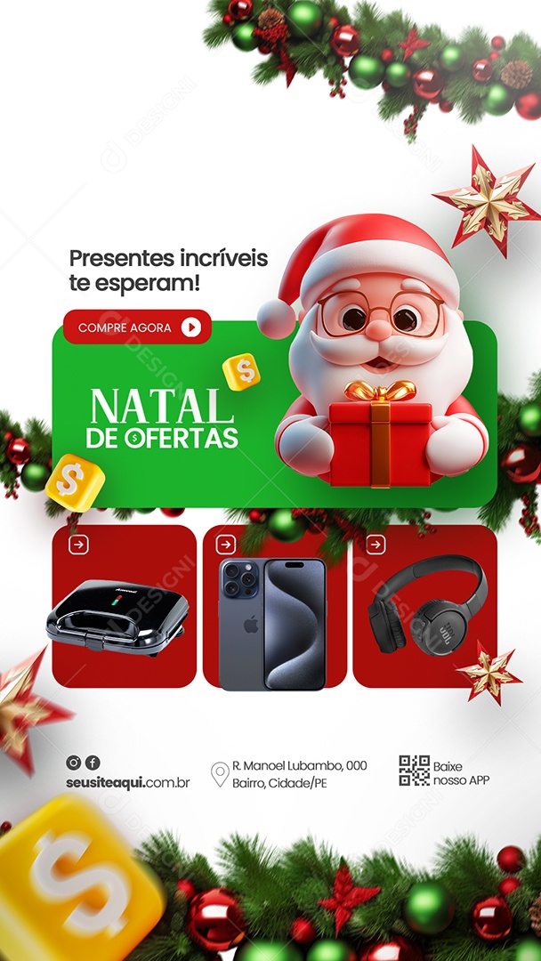 Natal de Ofertas Presentes Incríveis Loja Social Media PSD Editável