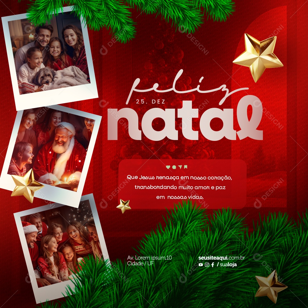 Feliz Natal 25 de Dezembro Amor e Paz Social Media PSD Editável