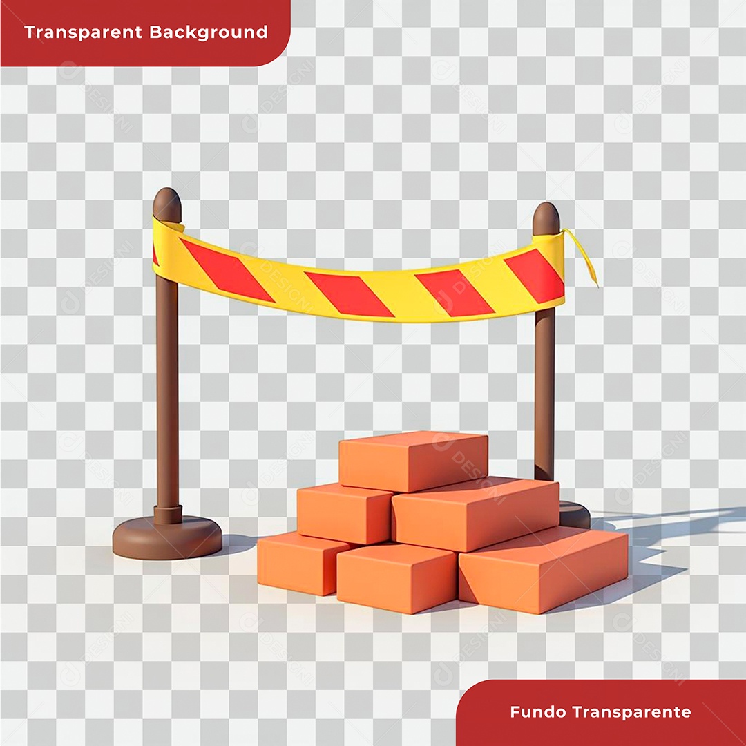 Barreira Rodoviária Sob o Símbolo de Construção.Elemento 3D Para Composição PSD