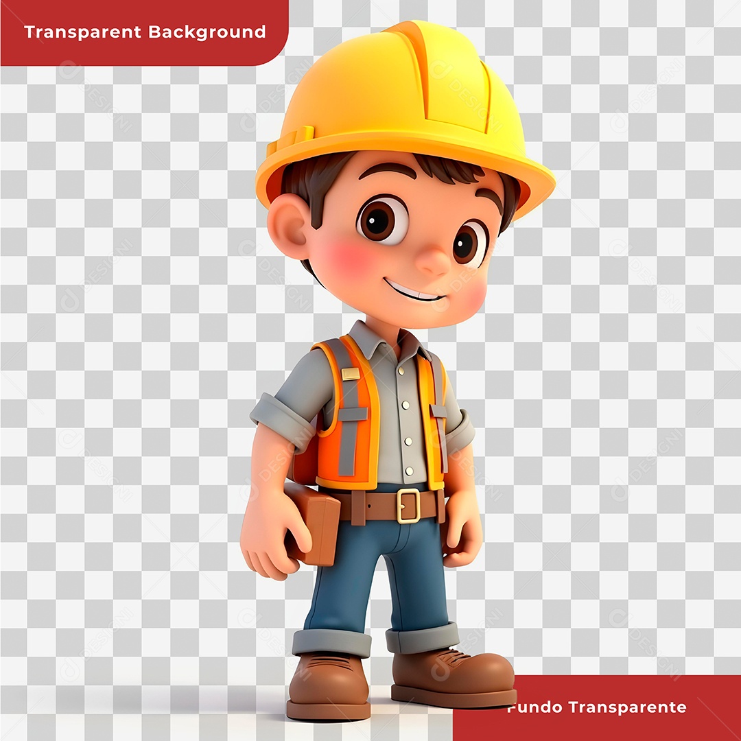 Personagem 3D Construtor Sorridente Para Composição PSD