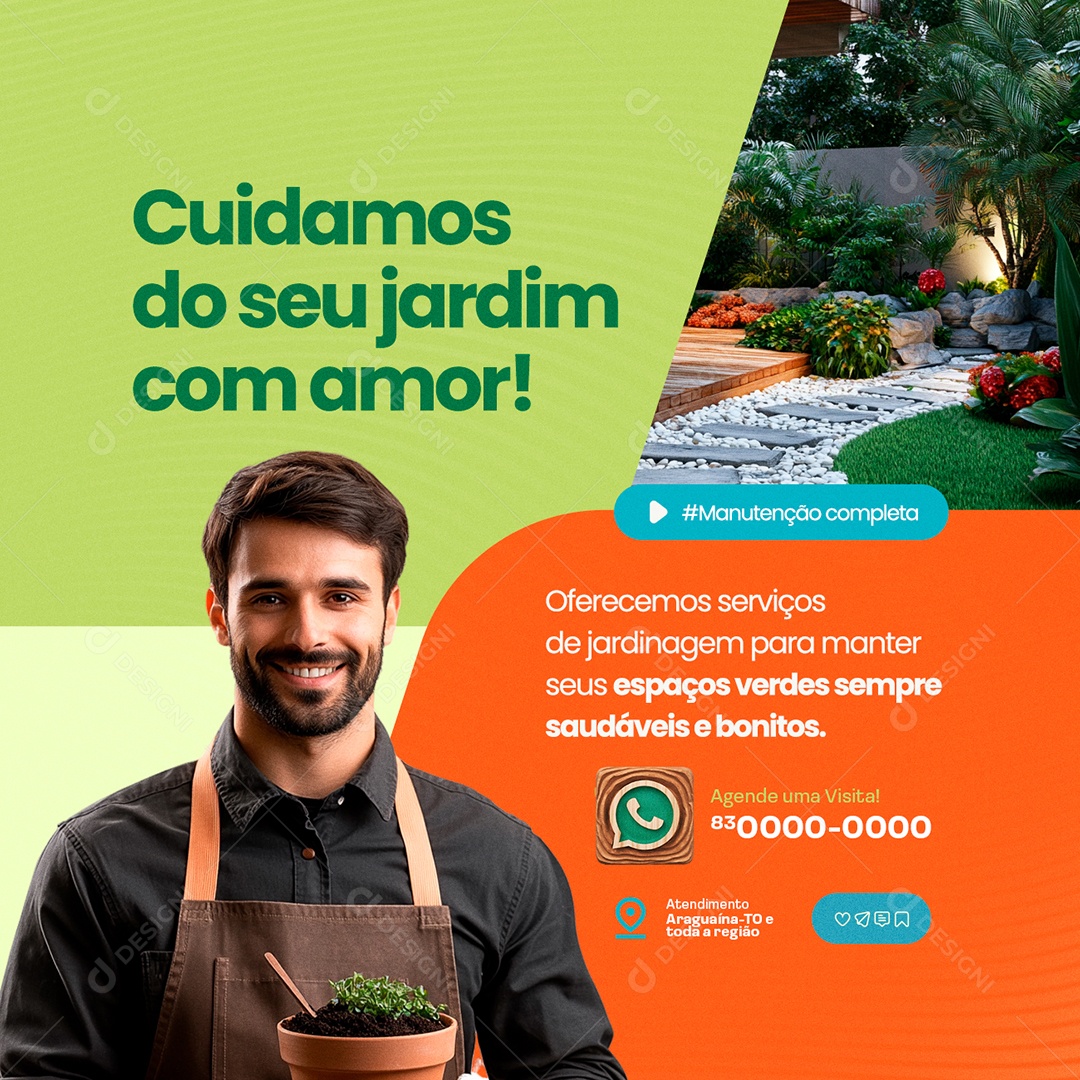 Jardineiro Cuidamos do Seu Jardim com Amor Social Media PSD Editável