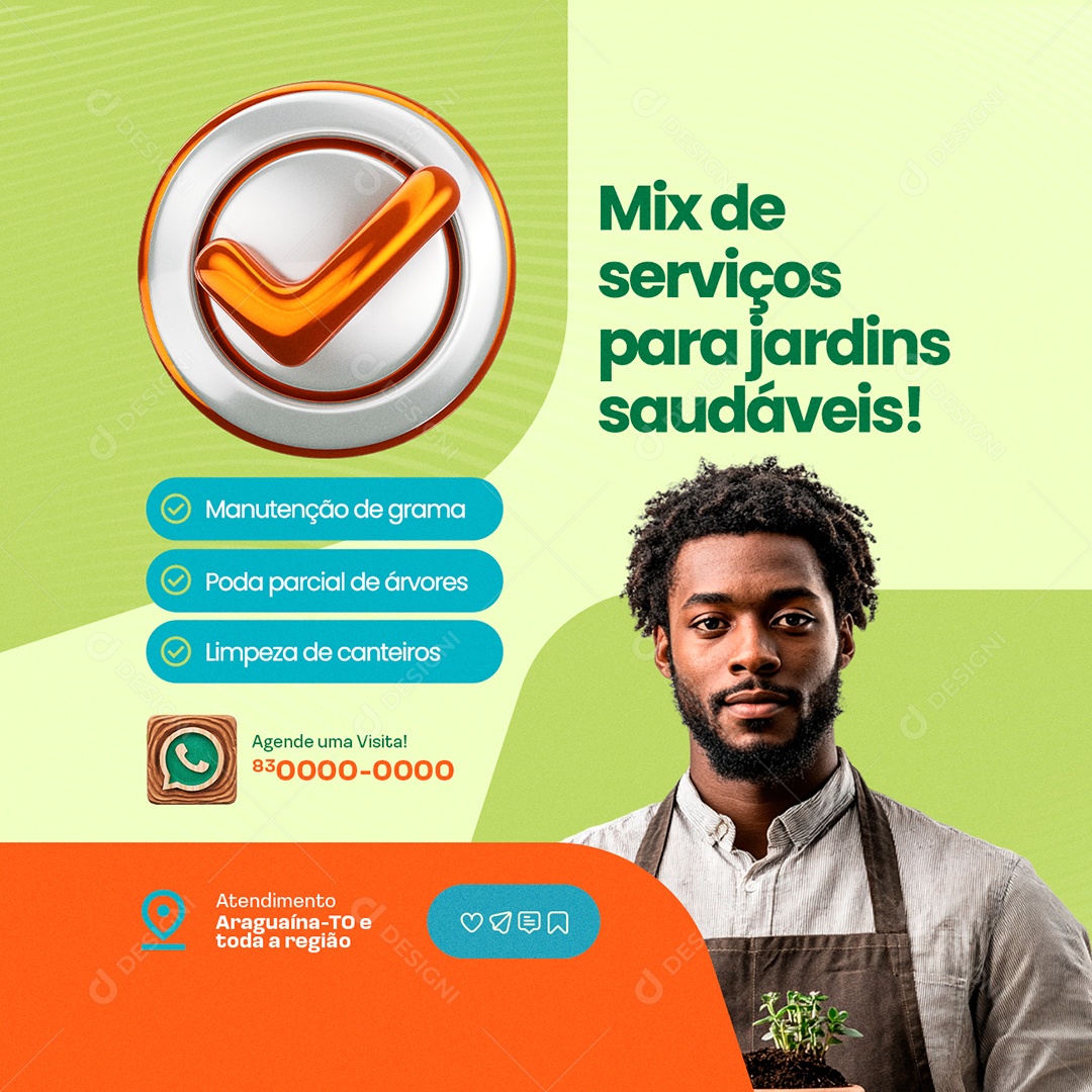 Jardineiro Mix de Serviços para Jardins Saudáveis Social Media PSD Editável