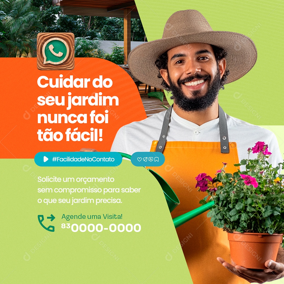 Jardineiro Cuidar do Seu Jardim Nunca Foi Tão Fácil Social Media PSD Editável