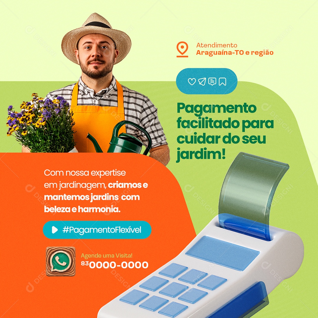 Jardineiro Pagamento Facilitado para Cuidar do Seu Jardim Social Media PSD Editável