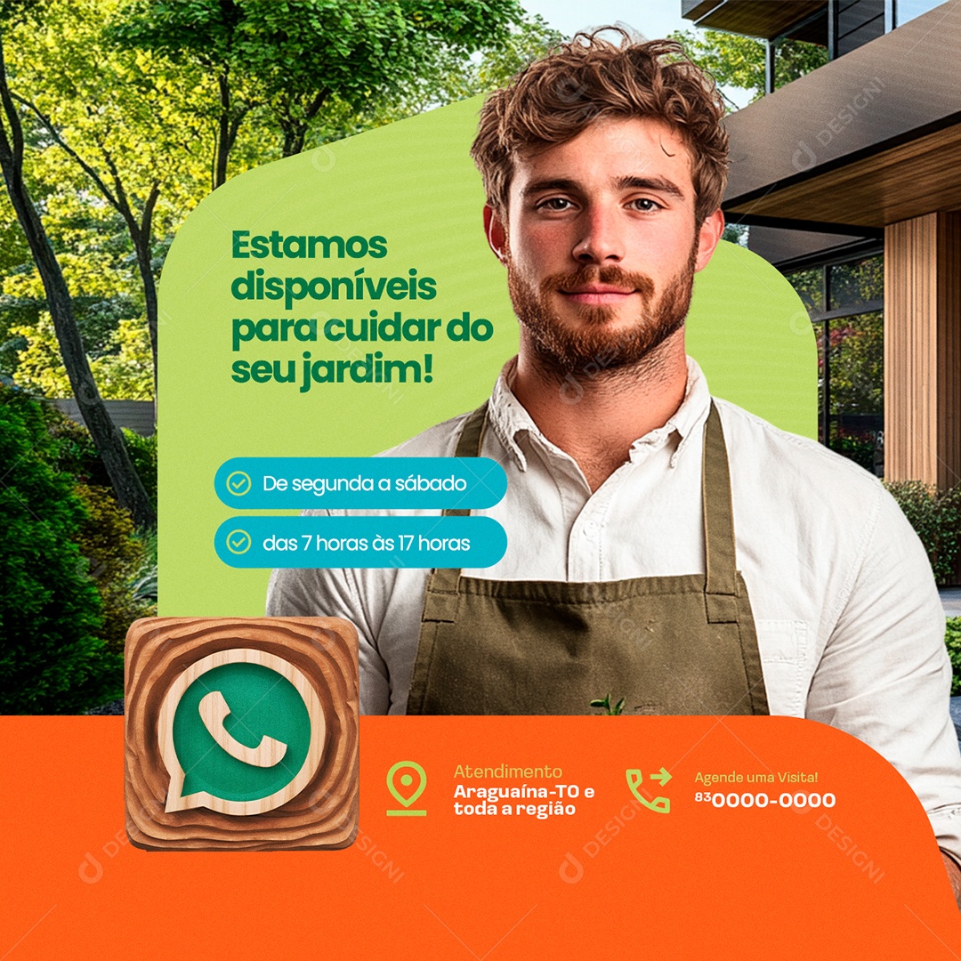Jardineiro Estamos Disponíveis para Cuidar do Seu Jardim Social Media PSD Editável