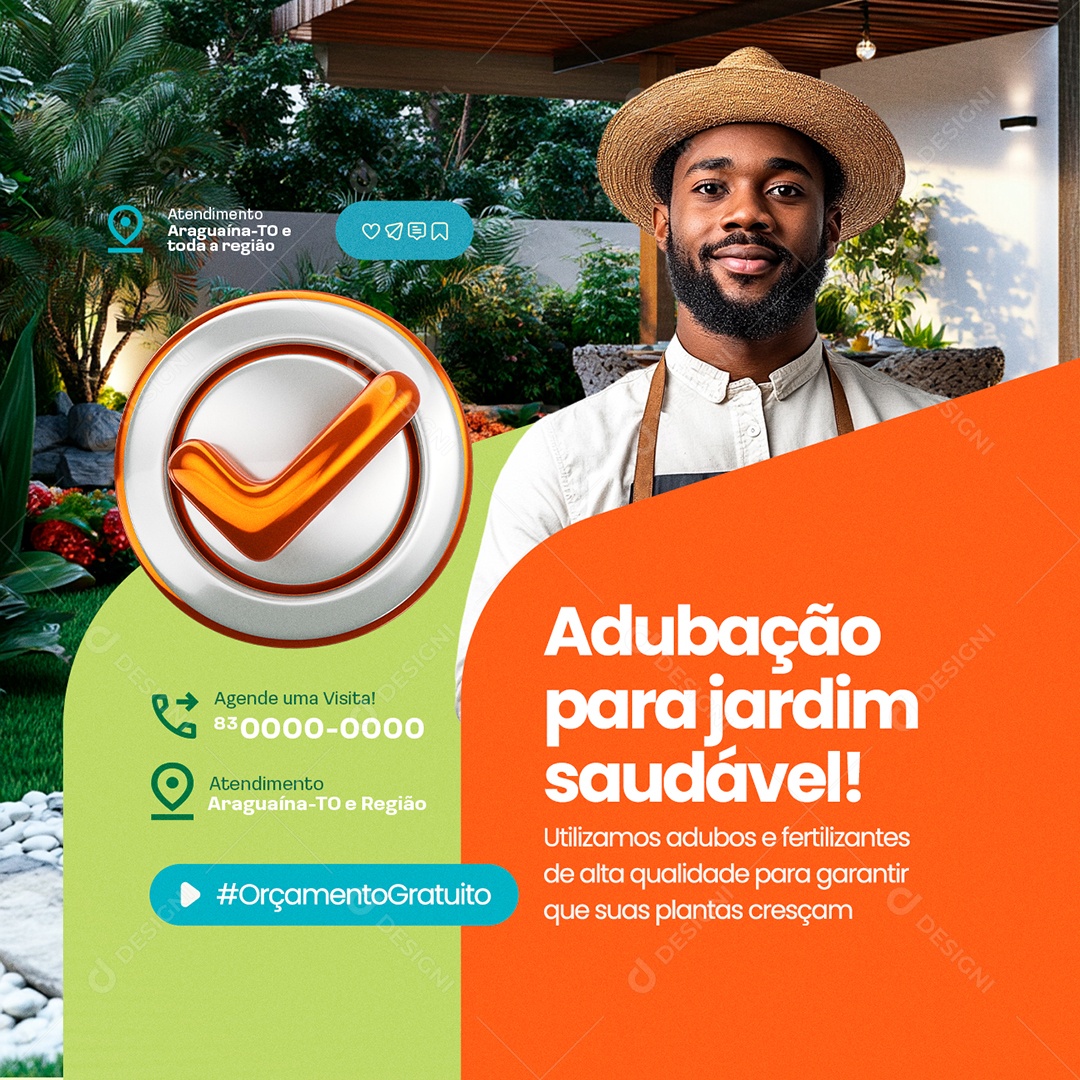 Jardineiro Adubação para Jardim Saudável Social Media PSD Editável